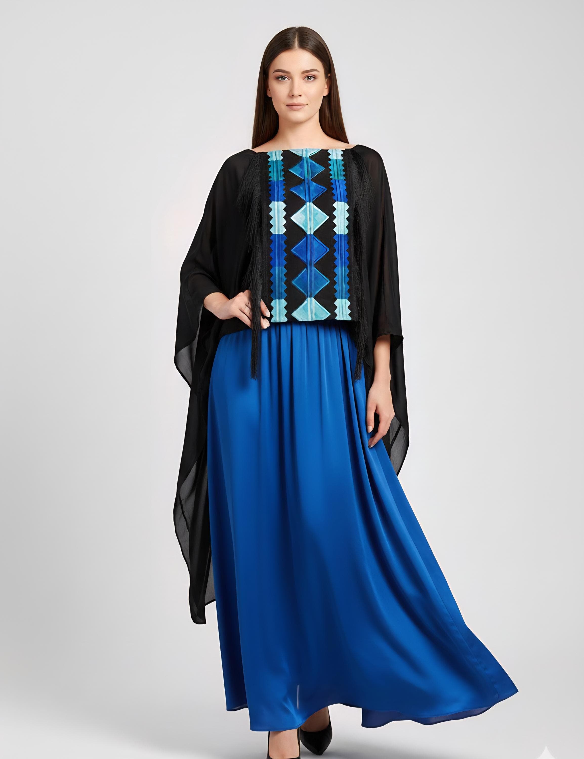 Modern black satin  Top with machine-Embroidered Tatreez Panel | Darzzeh Exclusive - image 3
