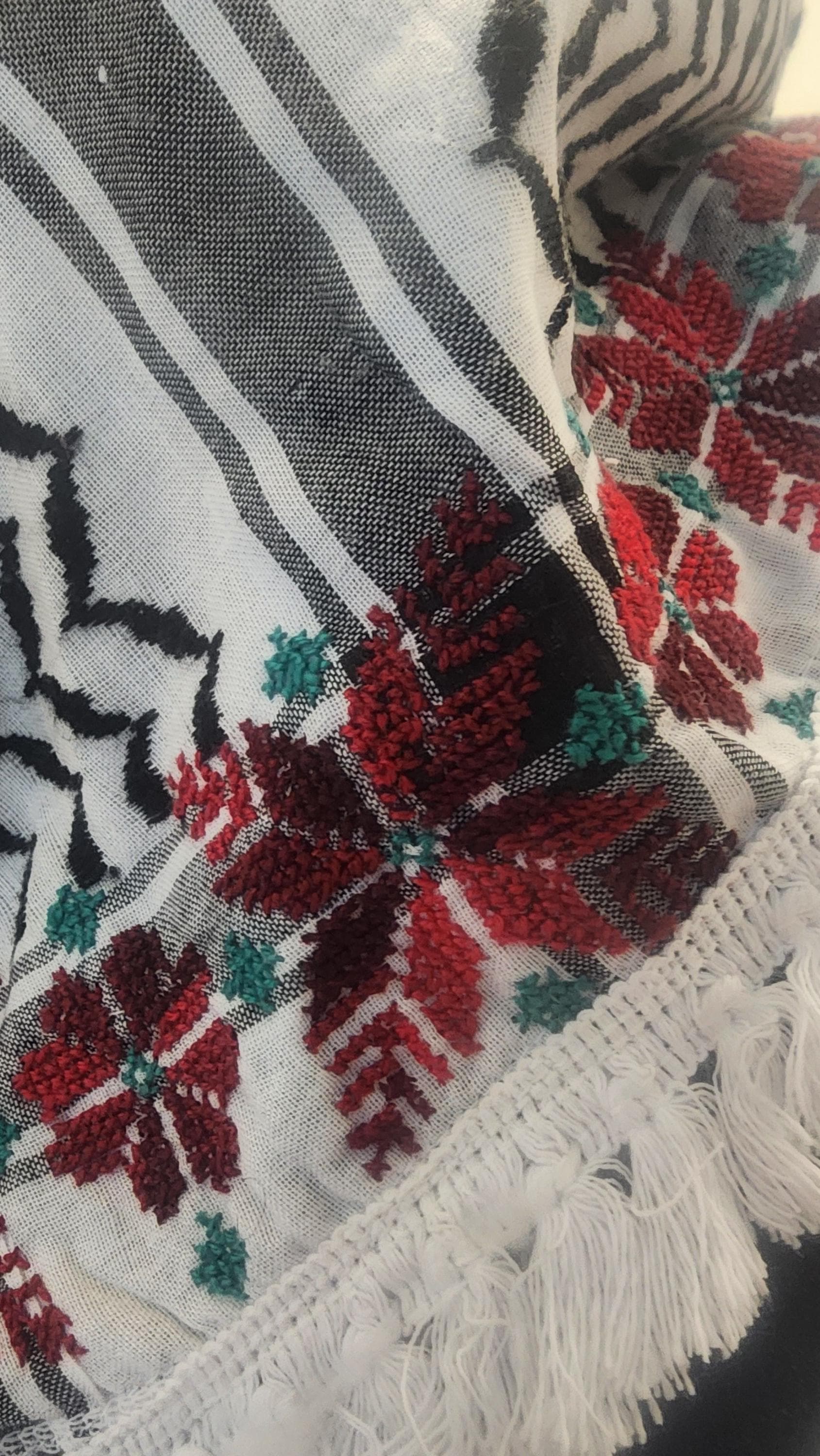 Hand-Embroidered Tatreez Scarf: Palestinian,  Keffiyeh Shawl  neck scarf - image 4