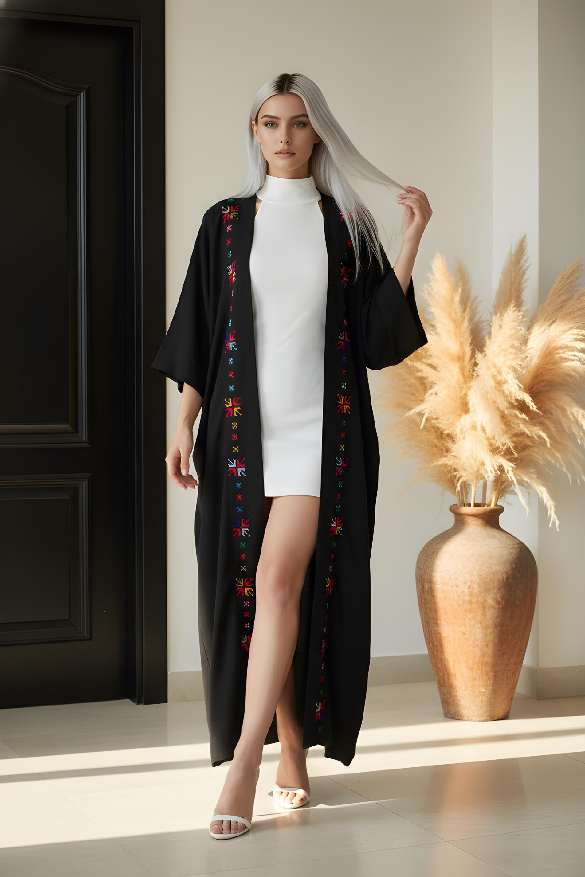 Hand Embroidered Palestinian Tatreez Cape: Heritage Abaya Shawl