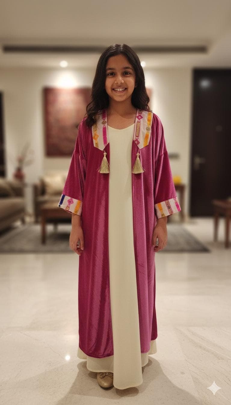 Little princess Magenta Velvet Abaya