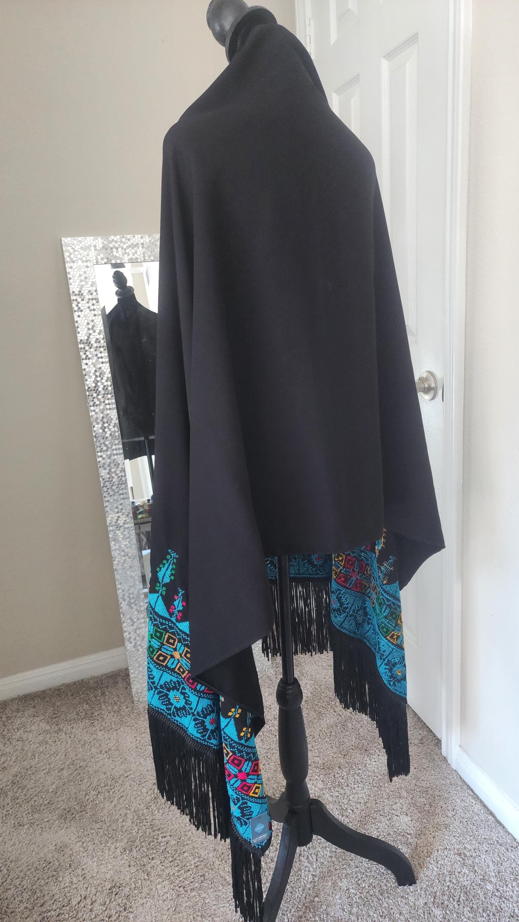 Handmade Tatreez  Shawl: Palestinian Embroidery, Summer Scarf blue tatreez - image 5