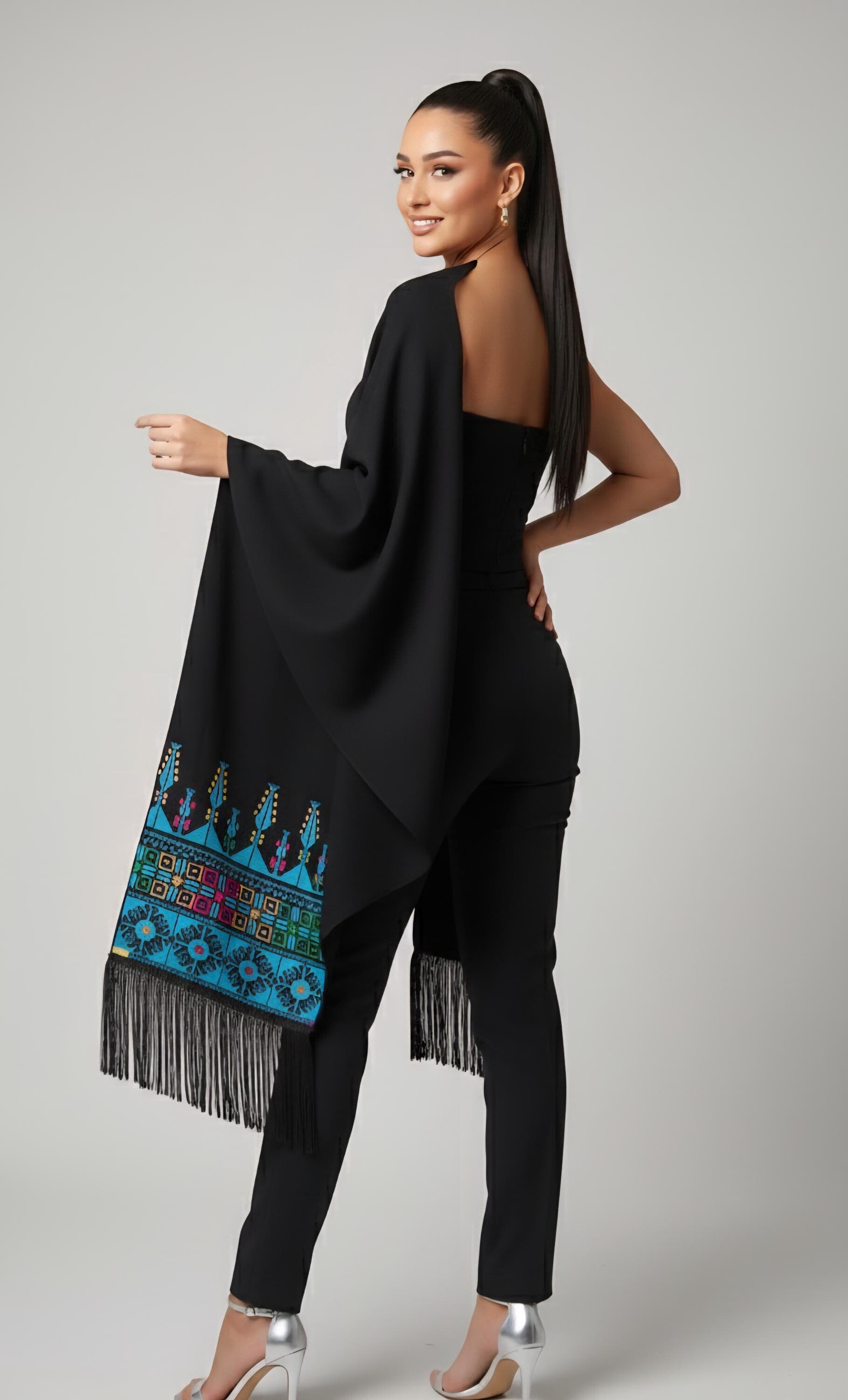Handmade Tatreez  Shawl: Palestinian Embroidery, Summer Scarf blue tatreez - image 4