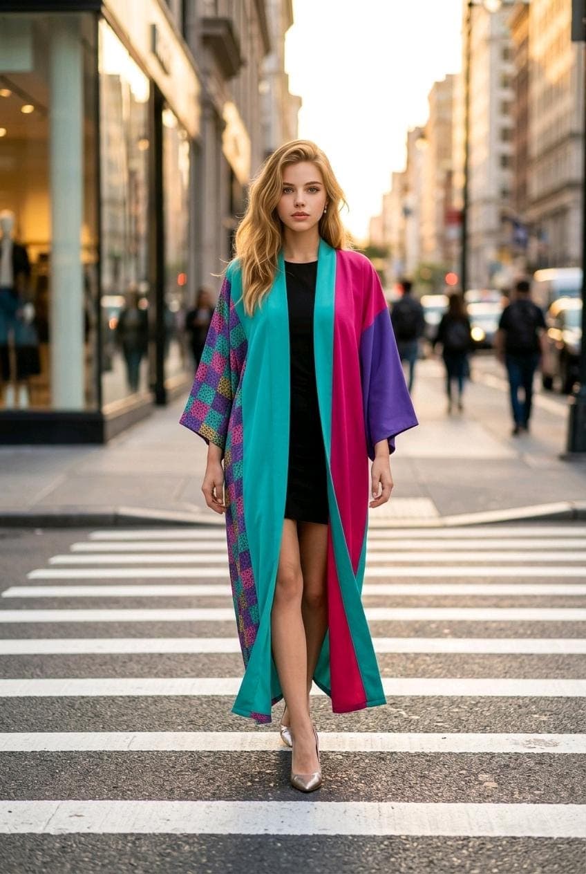 Colorful Kimono  long cardigan, Patchwork Robe | Modest Boho Duster | Multicolor Statement Abaya | Handmade Festival Kimono Cardigan - image 3