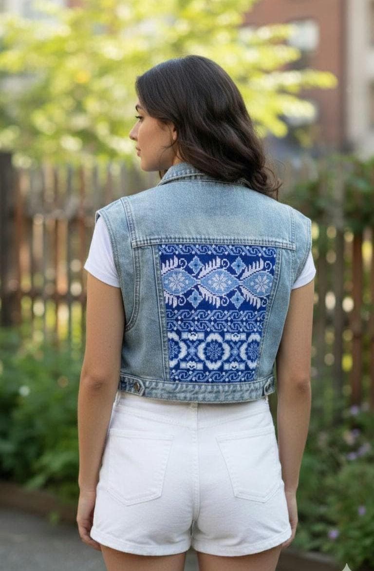 Embroidered Denim Vest with Silver Beaded Fringe – embellished vest
