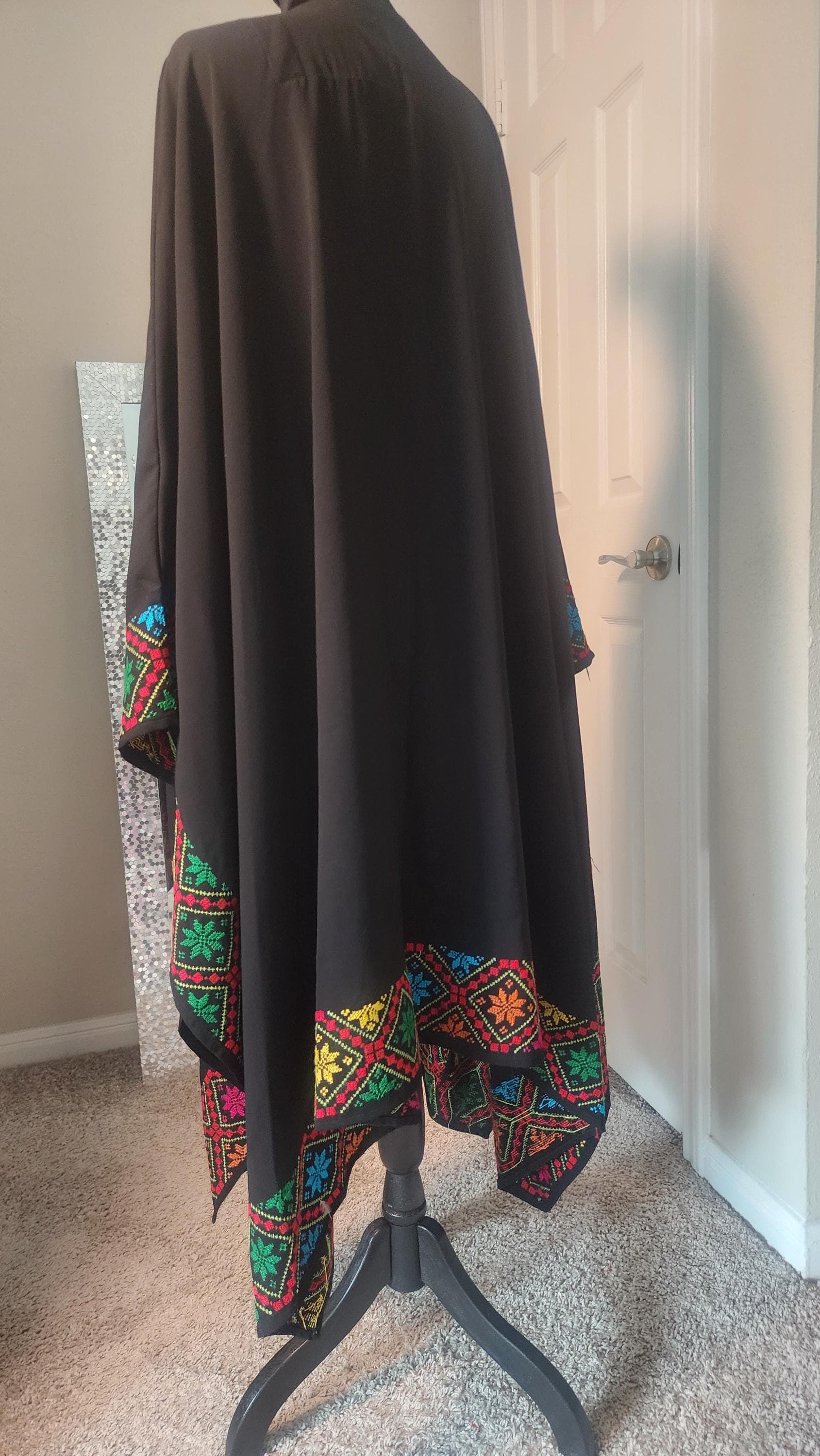 Embroidered Palestinian Abaya | Handmade Tatreez Thobe Cover-Up cape , 41 inches length - image 3