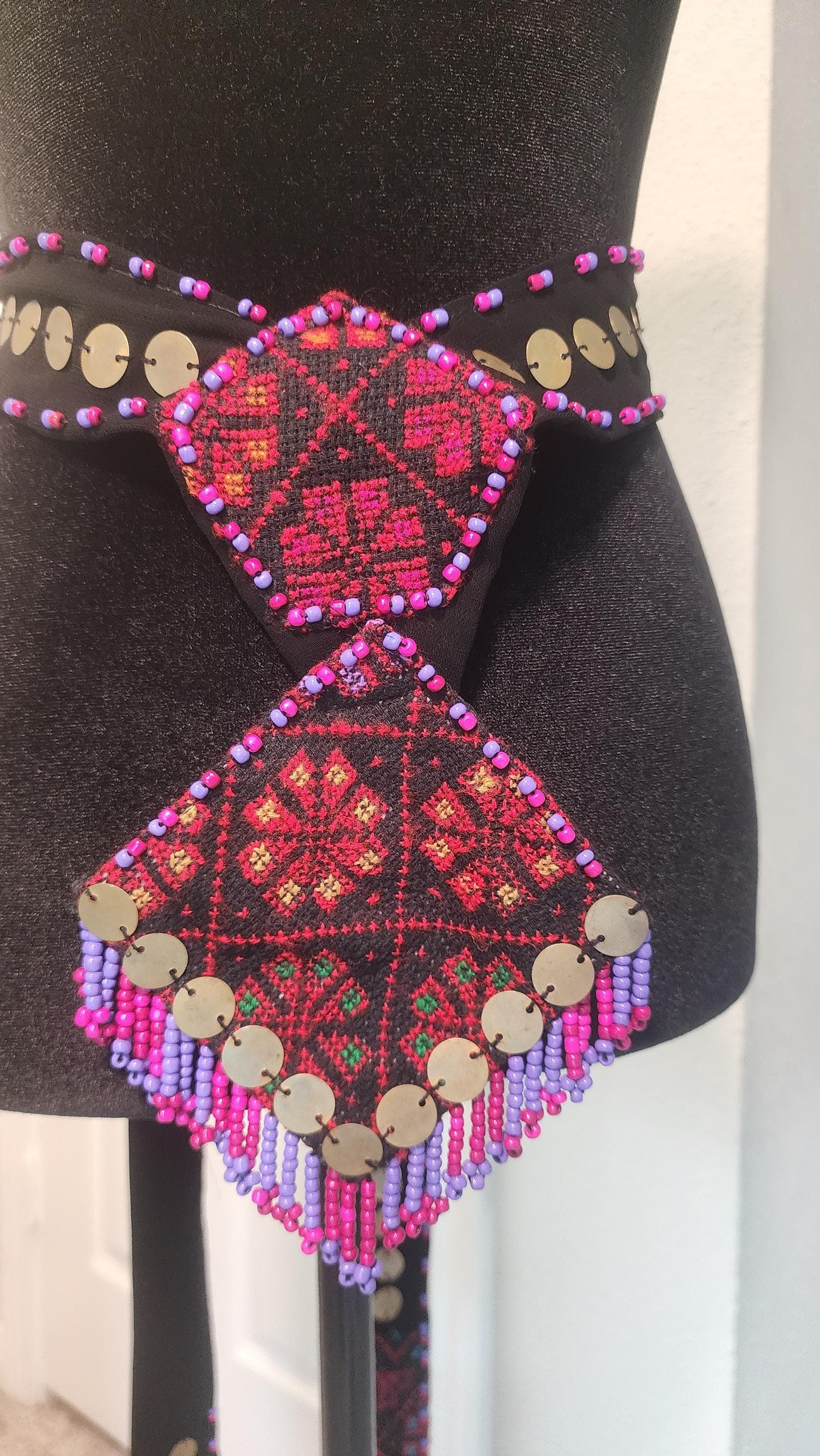 Hand-Embroidered Palestinian Tatreez Necklace ,Belt: with Rustic Coins cultural Fashion - image 5