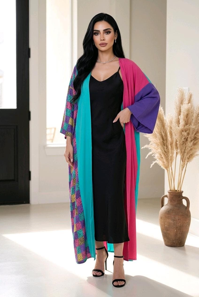 Colorful Kimono  long cardigan, Patchwork Robe | Modest Boho Duster | Multicolor Statement Abaya | Handmade Festival Kimono Cardigan - image 4