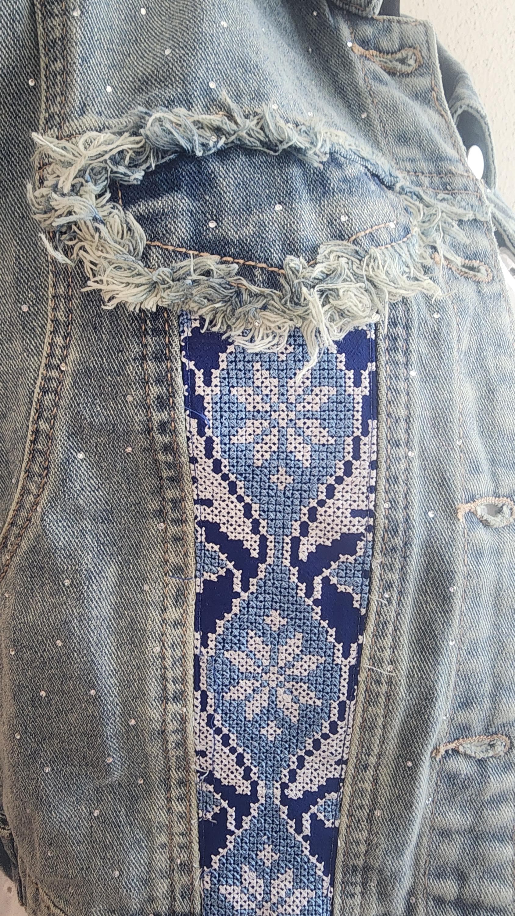 Embroidered Denim Vest with Silver Beaded Fringe – embellished vest - image 5