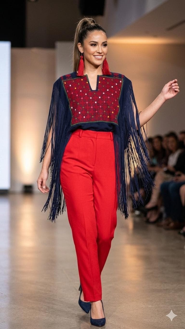 Versatile vintage Navy Thobe Top | Fringe Detail | Upcycled Statement Piece - image 3