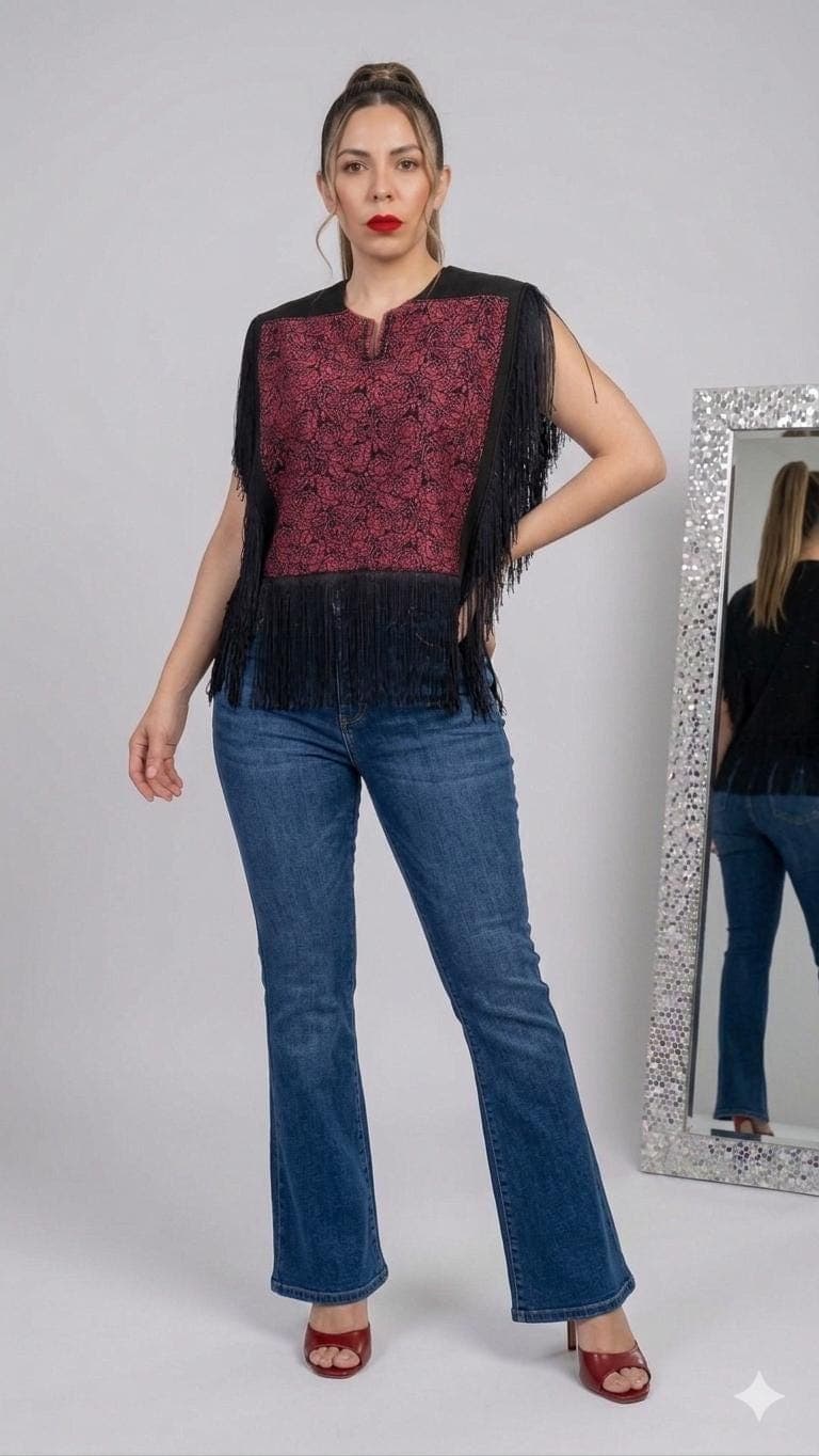 Versatile vintage  Thobe Top | Fringe Detail | Upcycled Statement Piece - image 3
