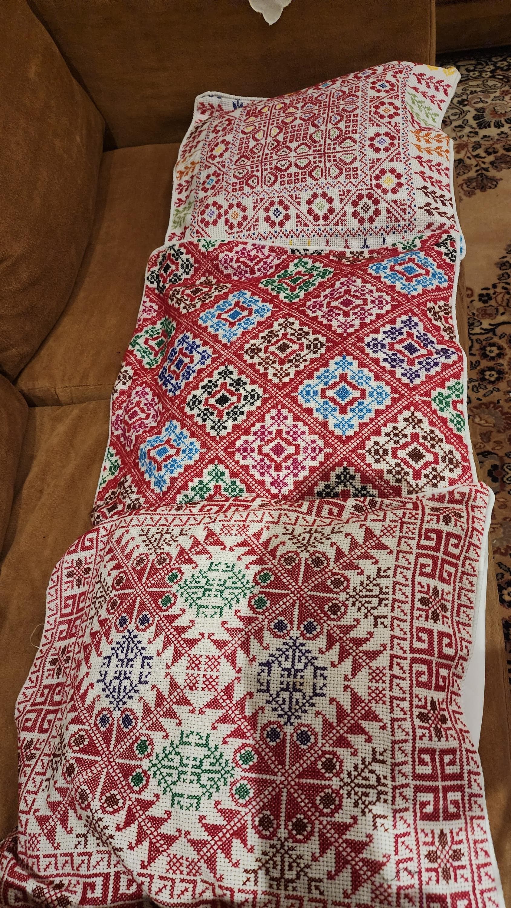 Hand-Embroidered Palestinian Pillow Cover Pair: Ethnic Home Decor set of 3 - image 4
