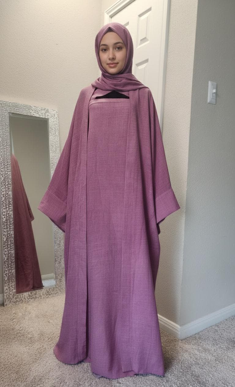 Two pieces abaya robe  with dress,linnen blend fits size s/m - image 3