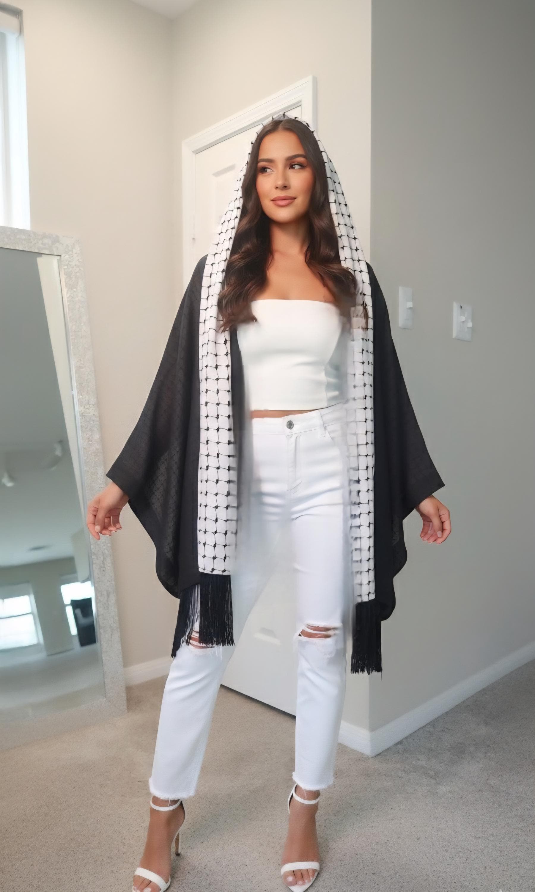 Reversable  Keffiyeh Print Double Face Shawl | Two-Sided Scarf | Palestinian