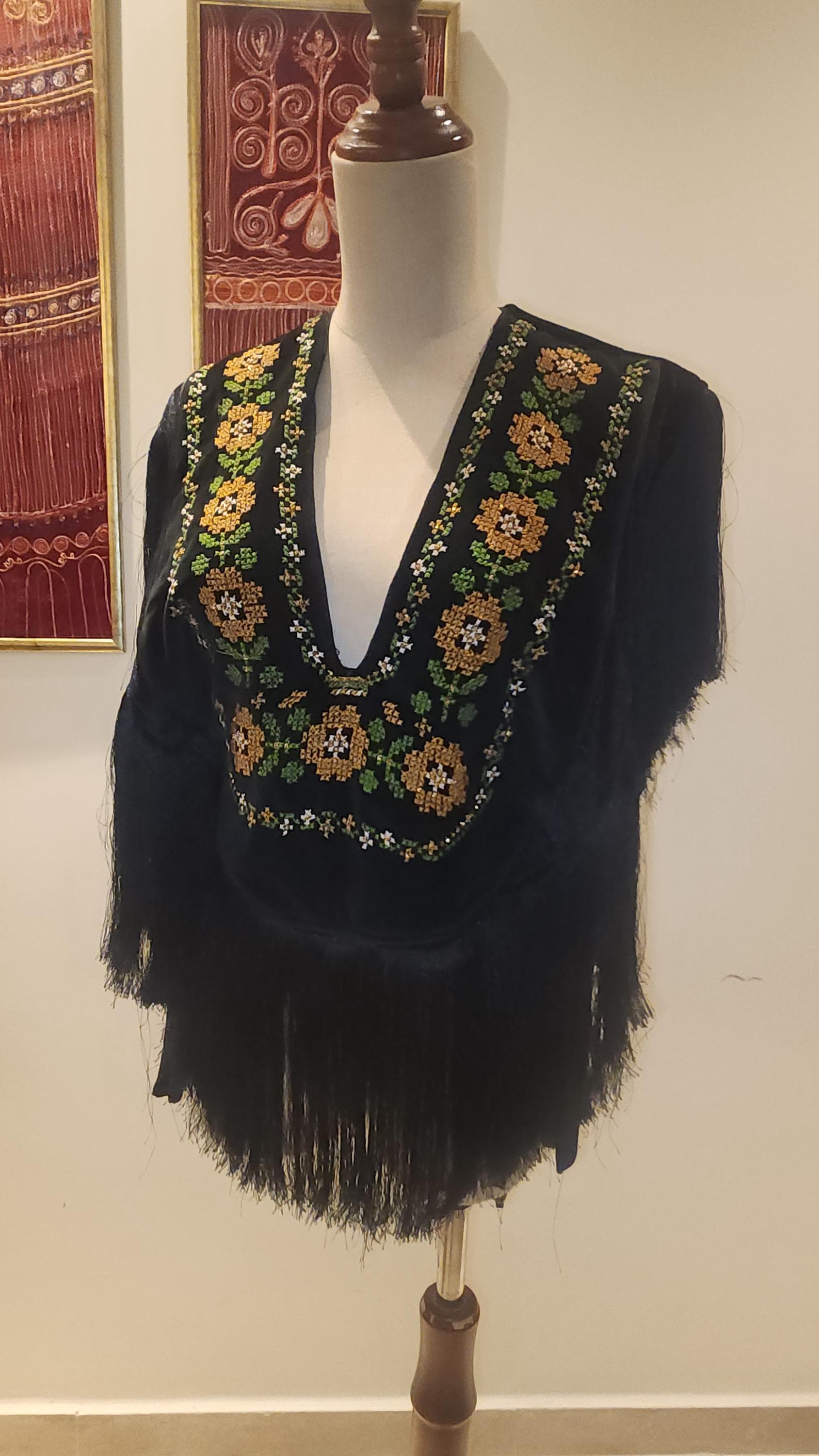Versatile vintage Velvet Thobe Top | Fringe Detail | Side Tie | Upcycled Statement Piece - image 5