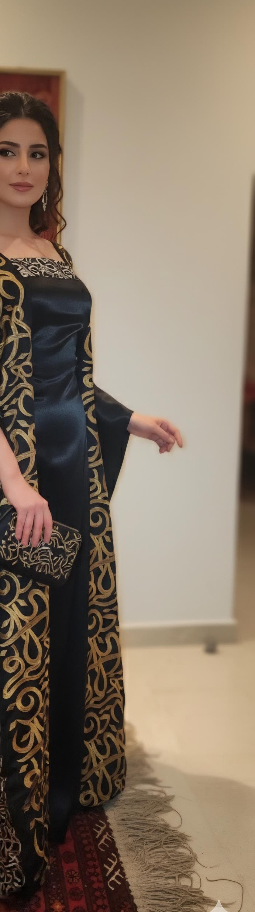 Satin Abaya Dress: Embroidered Middle Eastern Thobe,calligraphy, luxury modest wear - image 4