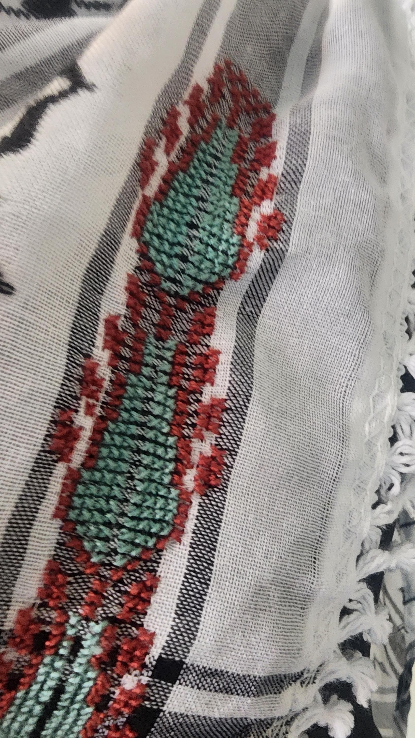Unisex   Palestinian Keffiyeh: Embroidered Half Scarf ,  sabaleh tatreez pattern teal tatreez - image 4
