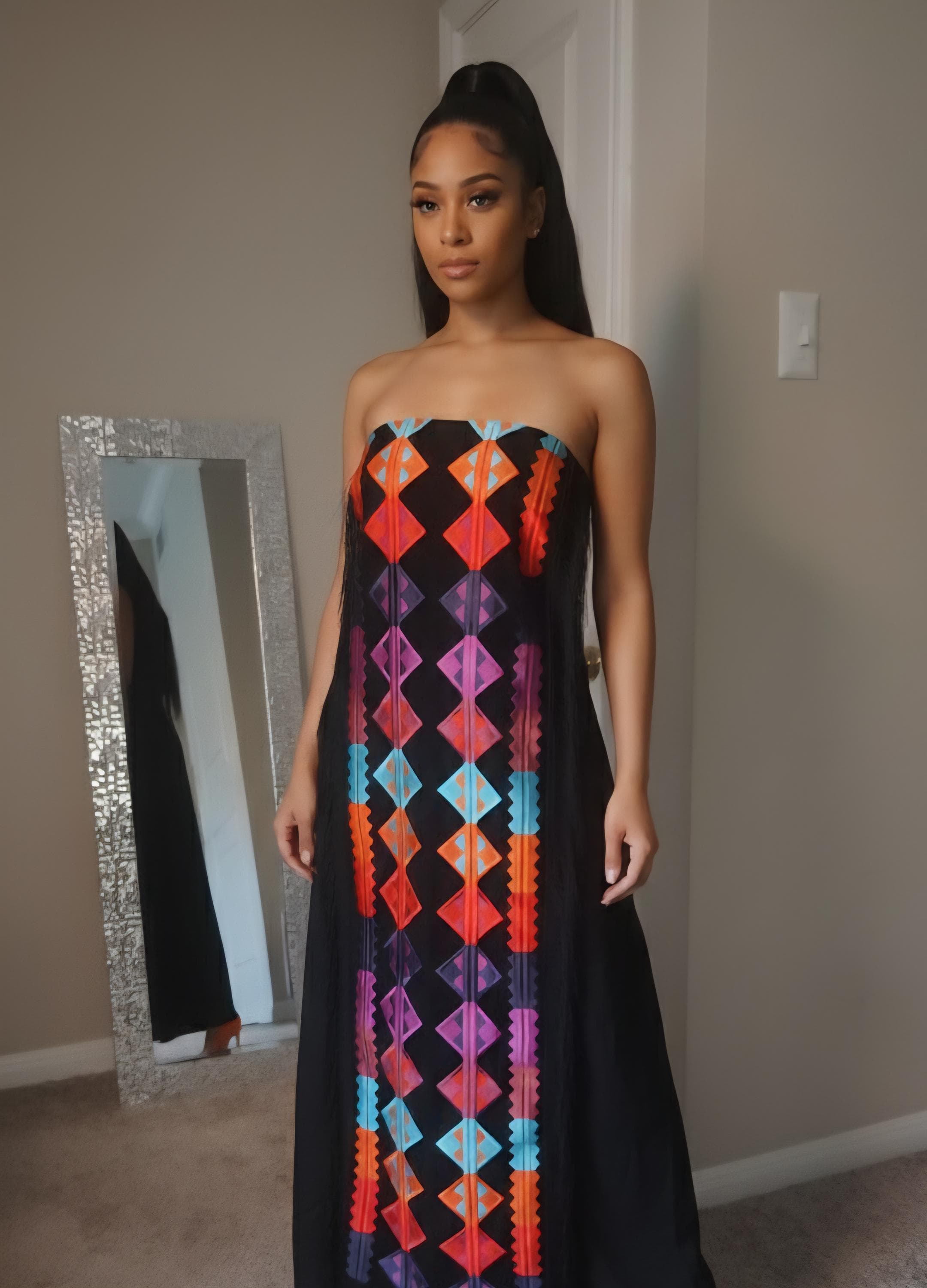 Embroidered strapless Maxi Dress | Middle Eastern Geometric Gown - image 3