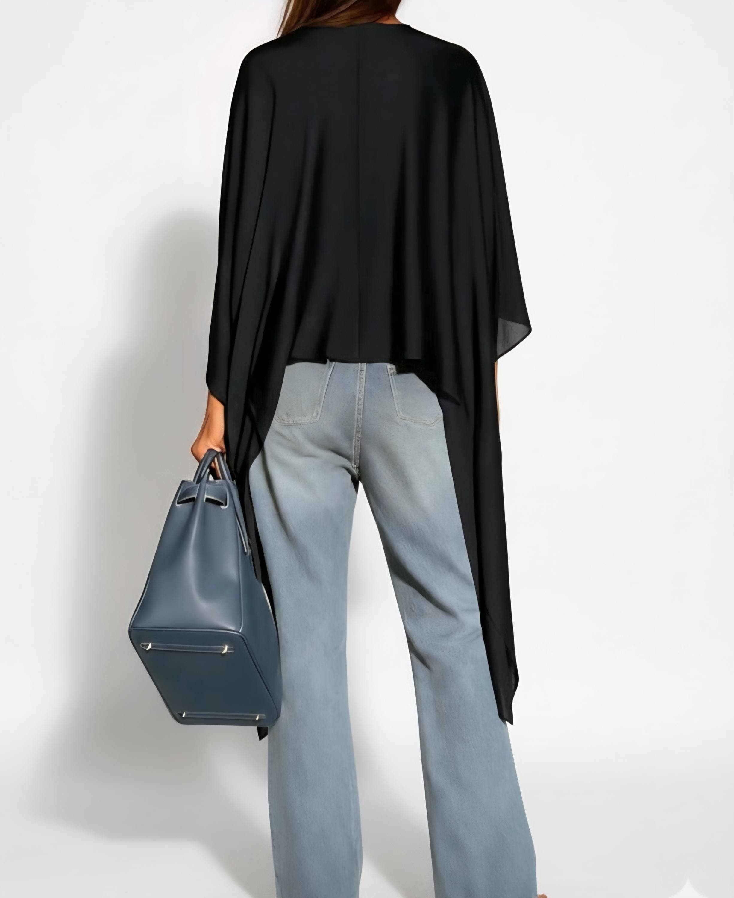Modern black satin  Top with machine-Embroidered Tatreez Panel | Darzzeh Exclusive - image 5