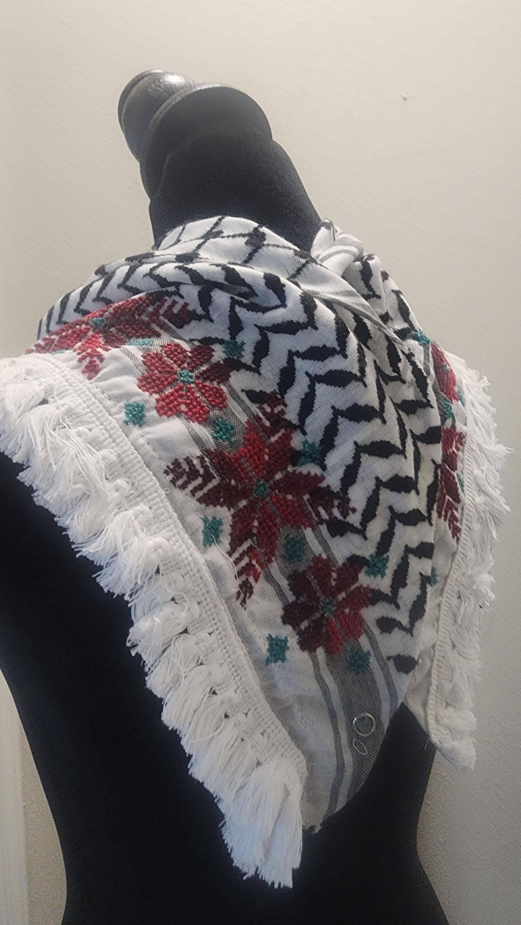 Hand-Embroidered Tatreez Scarf: Palestinian,  Keffiyeh Shawl  neck scarf - image 5