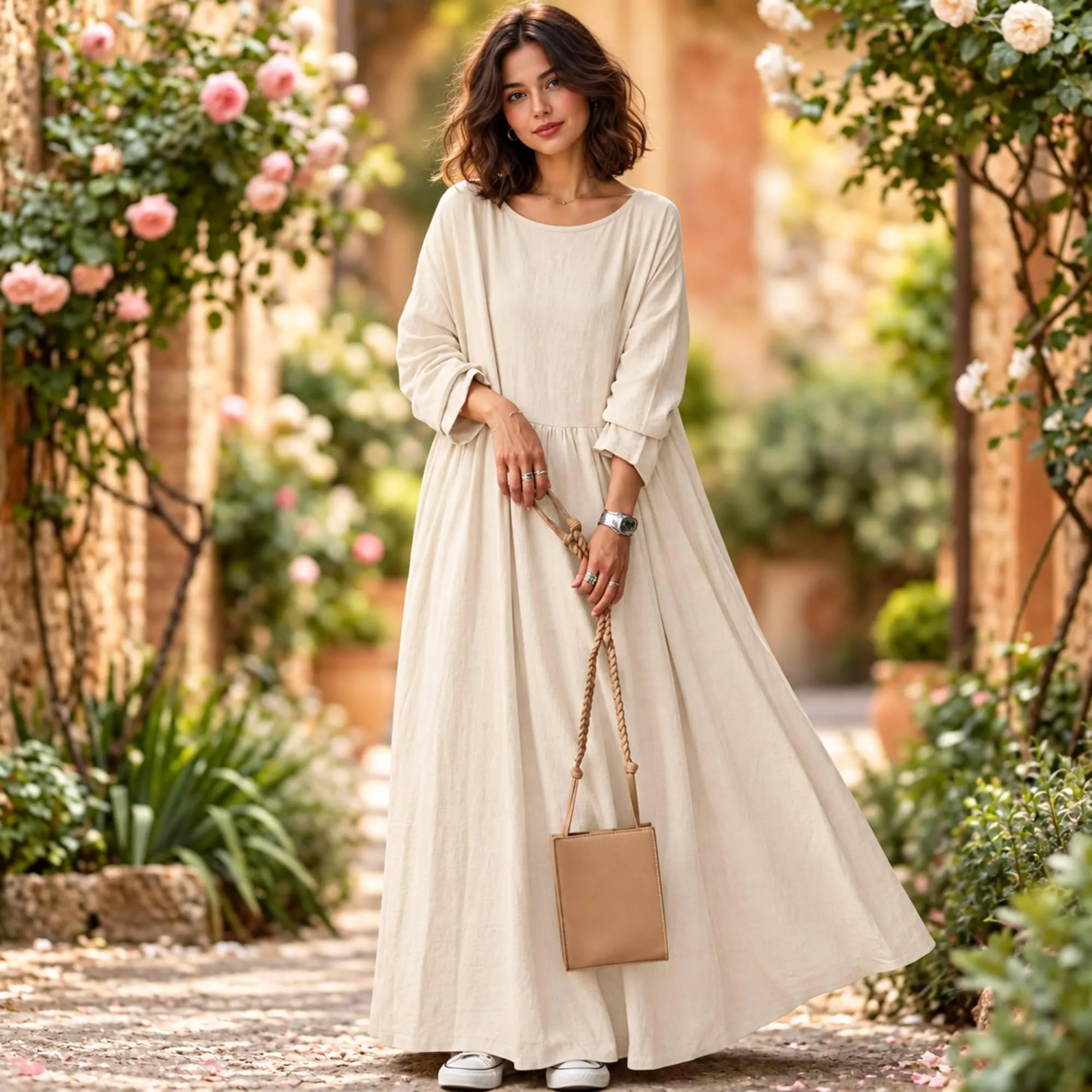 Women’s Cotton Blend Maxi Dress, Loose Fit Casual Boho Long Dress - image 3