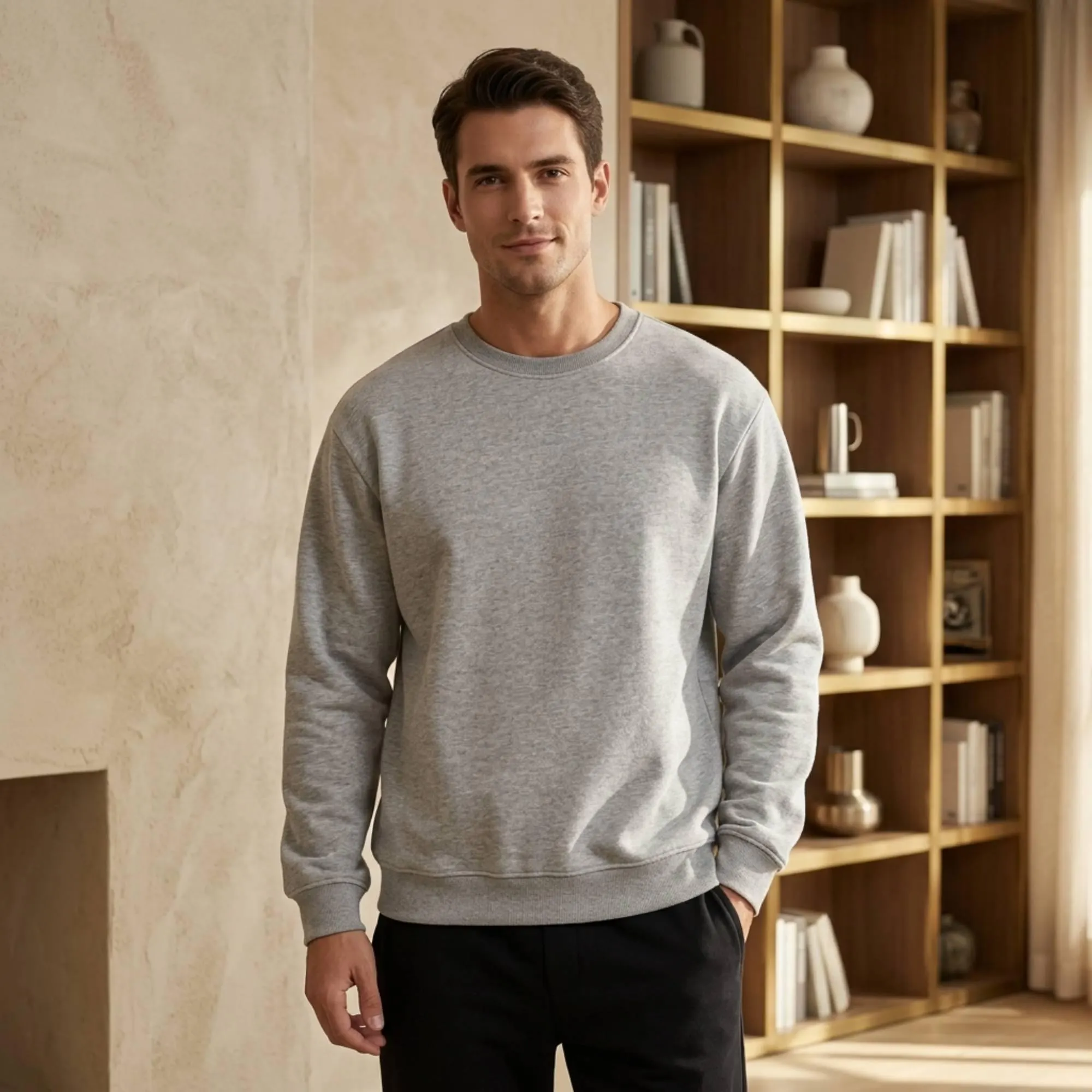 White Crewneck Sweatshirt, Men's Minimalist Pullover - image 3