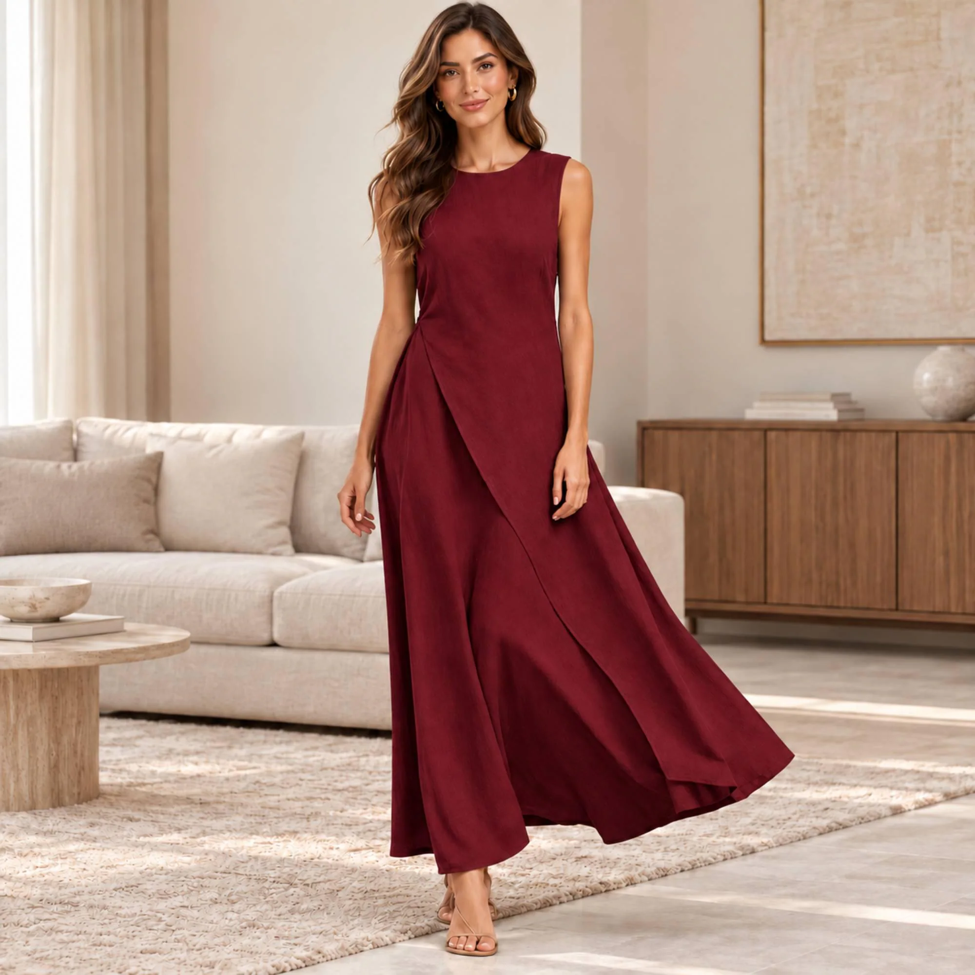 Sleeveless A Line Maxi Dress, Flowy Summer Vacation Dress