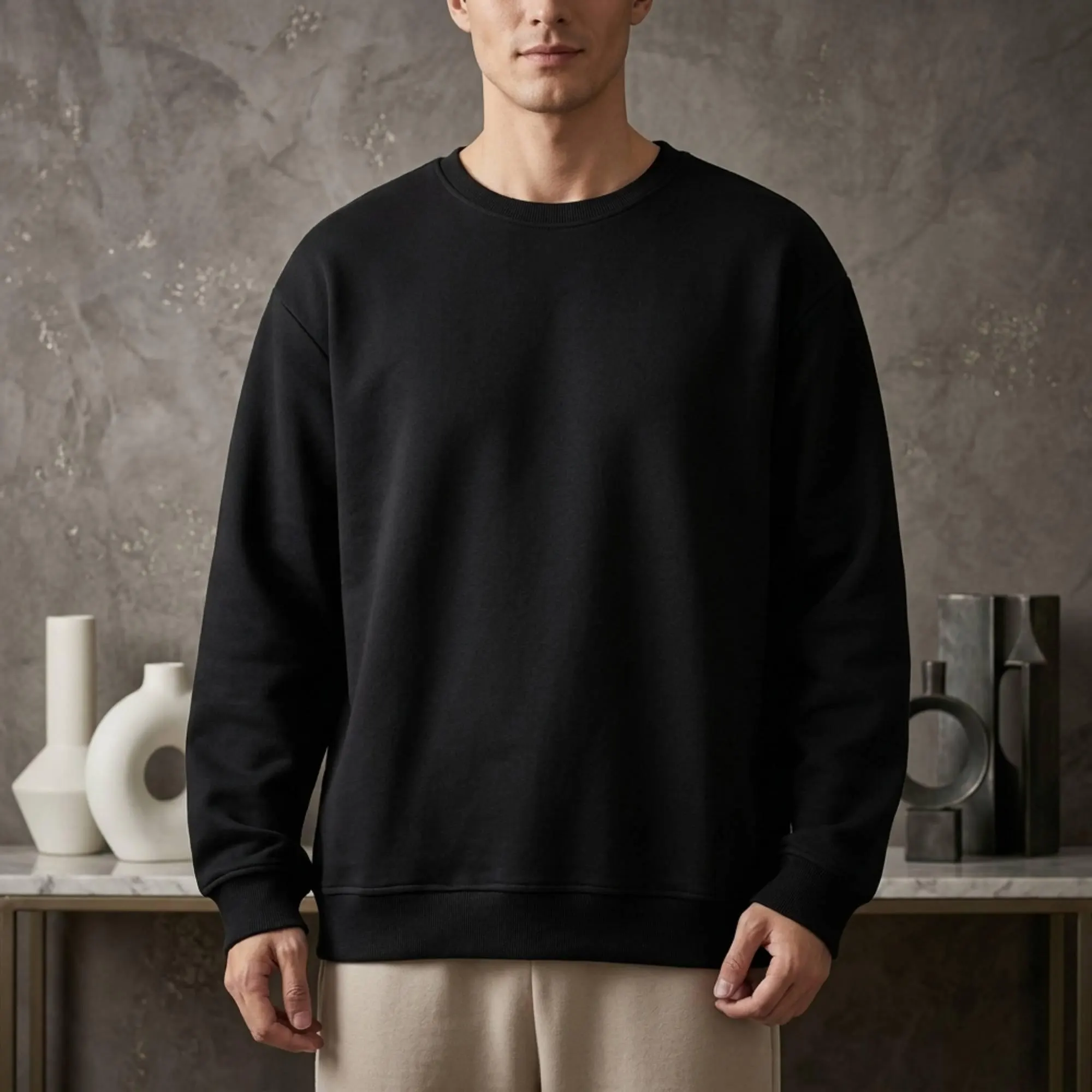 White Crewneck Sweatshirt, Men's Minimalist Pullover - image 4