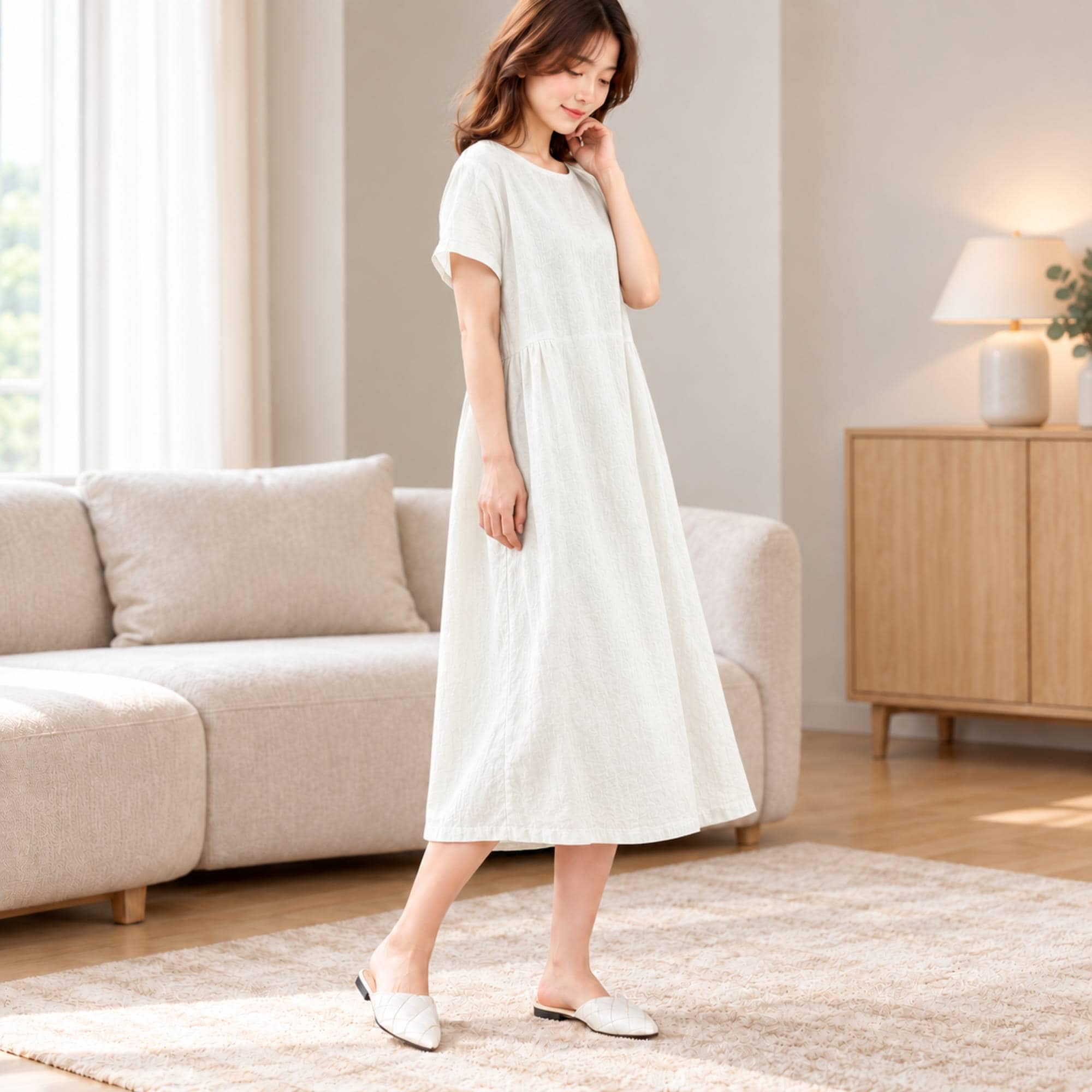 Women’s Casual Midi Dress with Pockets, Short Sleeve Relaxed Fit Summer Dress