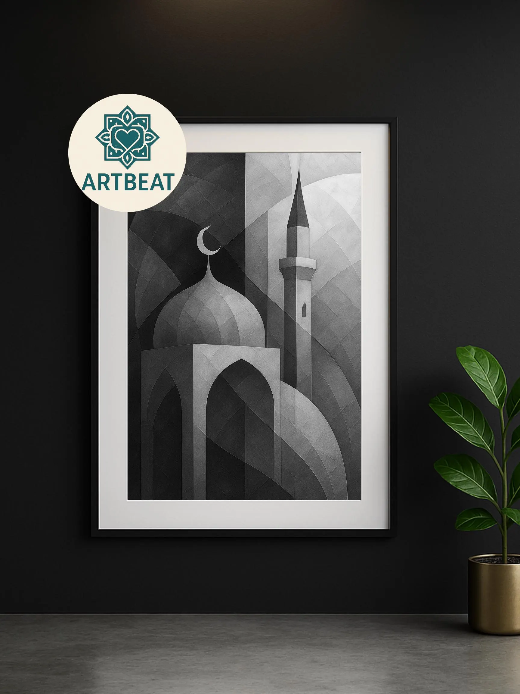 The modern collection: Black and White Mosque Minaret Wall Art  Contemporary Geometric Muslim Decor and Islamic modern home gift. - image 4