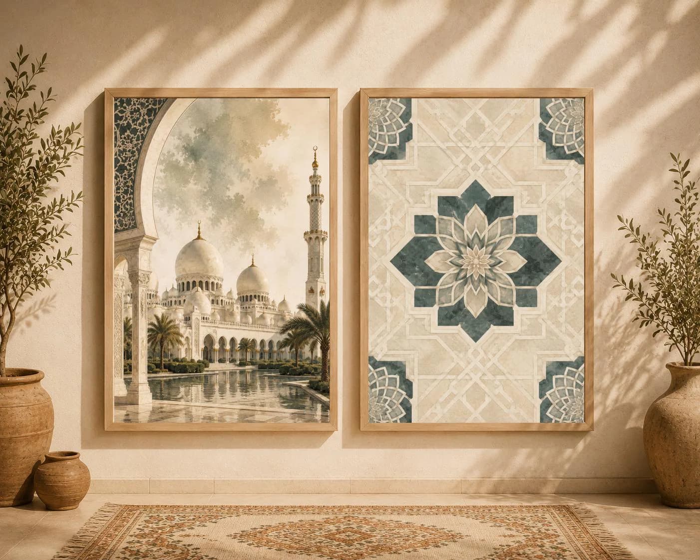 Emirates Masjid Geometric Print Set, Islamic Architecture Wall Art