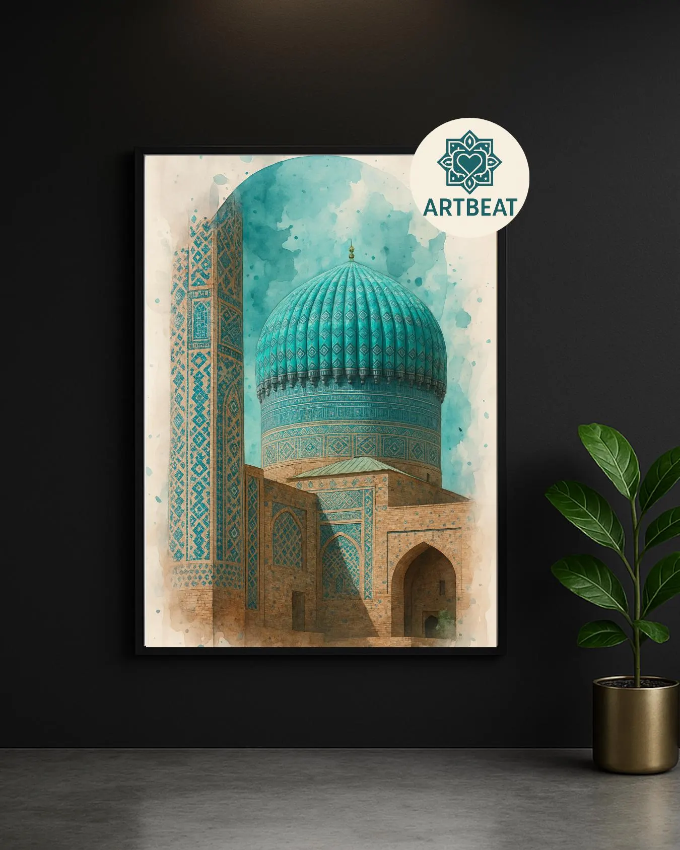 Modern artistic watercolour print: Samarkand Mosque