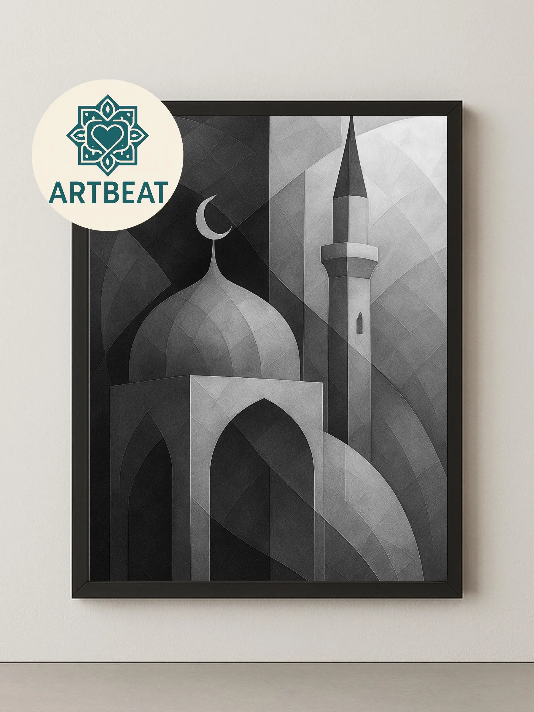The modern collection: Black and White Mosque Minaret Wall Art  Contemporary Geometric Muslim Decor and Islamic modern home gift.