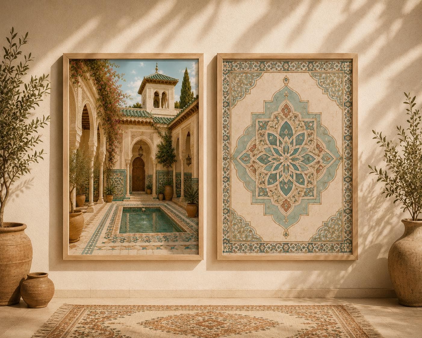 Andalusian Courtyard Geometric Print Set, Islamic Architecture Wall Art