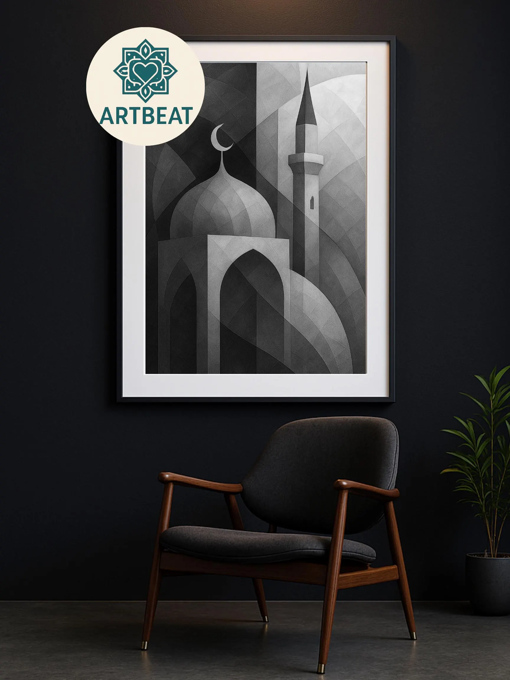 The modern collection: Black and White Mosque Minaret Wall Art  Contemporary Geometric Muslim Decor and Islamic modern home gift. - image 5