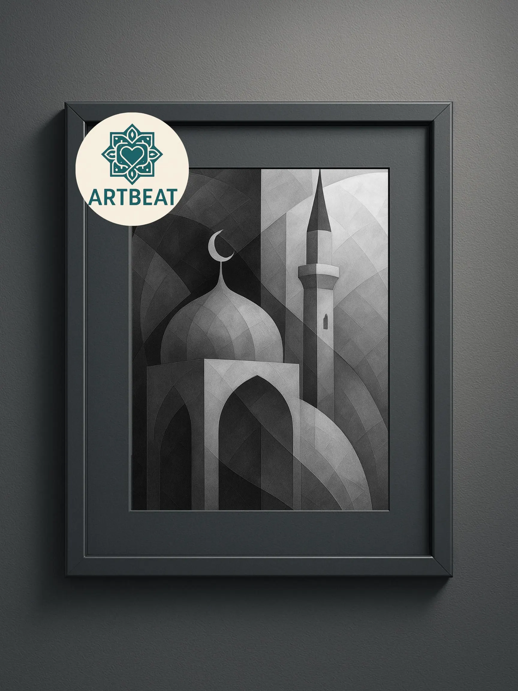 The modern collection: Black and White Mosque Minaret Wall Art  Contemporary Geometric Muslim Decor and Islamic modern home gift. - image 3