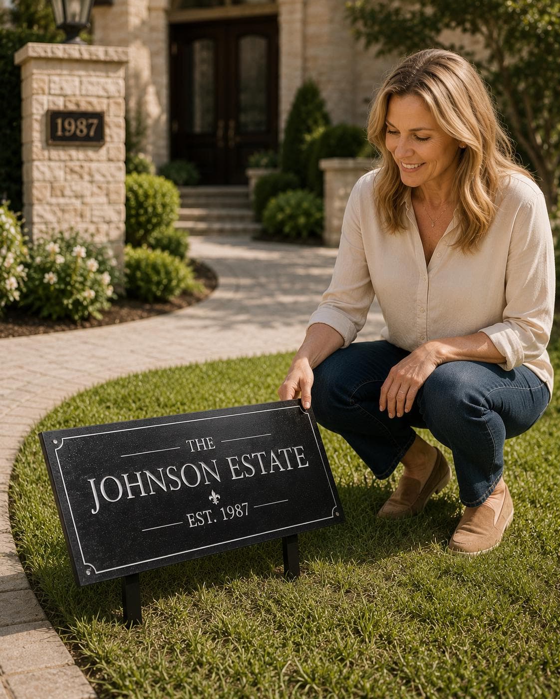 Custom Black Granite Estate Plaque | Personalized Family Name | Ranch Entrance Marker | Outdoor Address sign