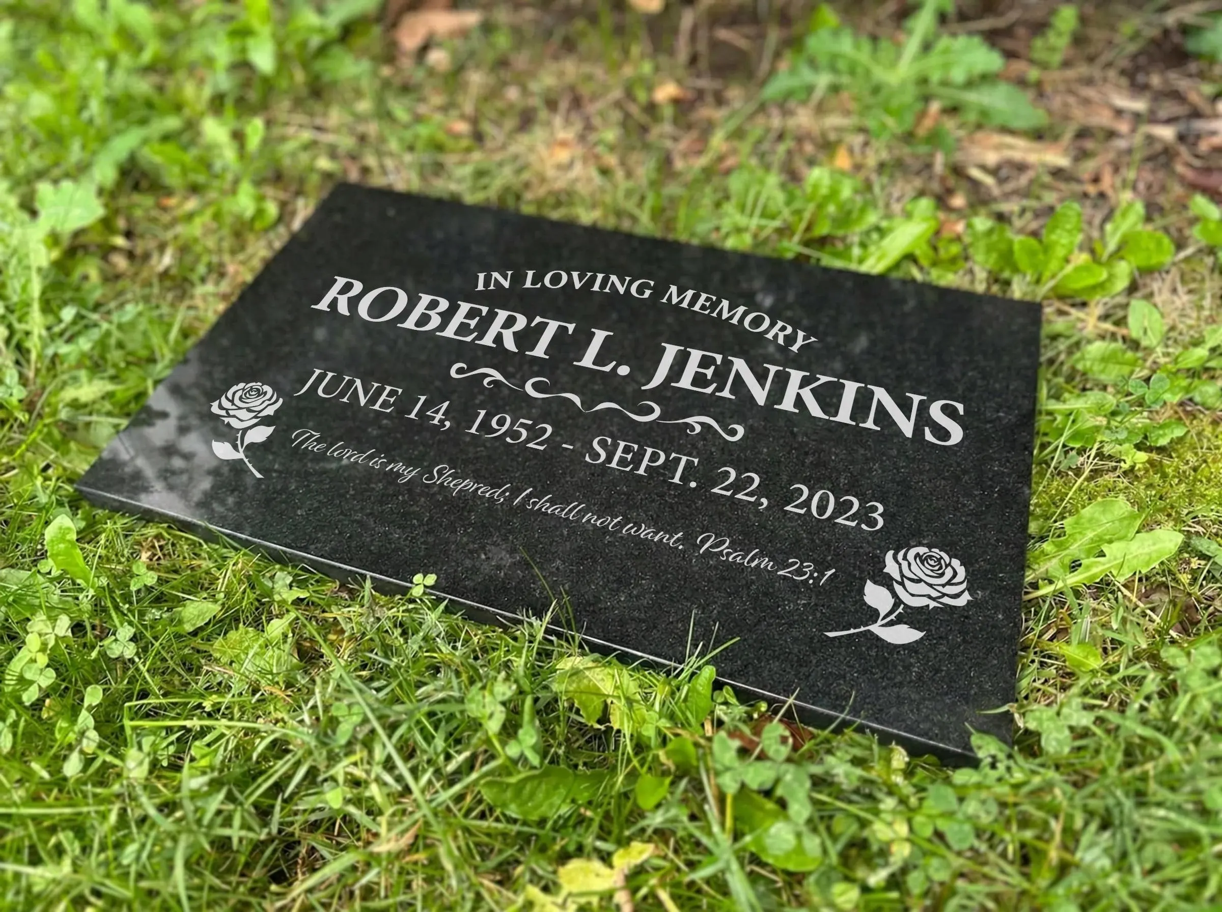 Custom Engraved Grave Marker Garden Headstone personalized black granite memorial  handcrafted stone,