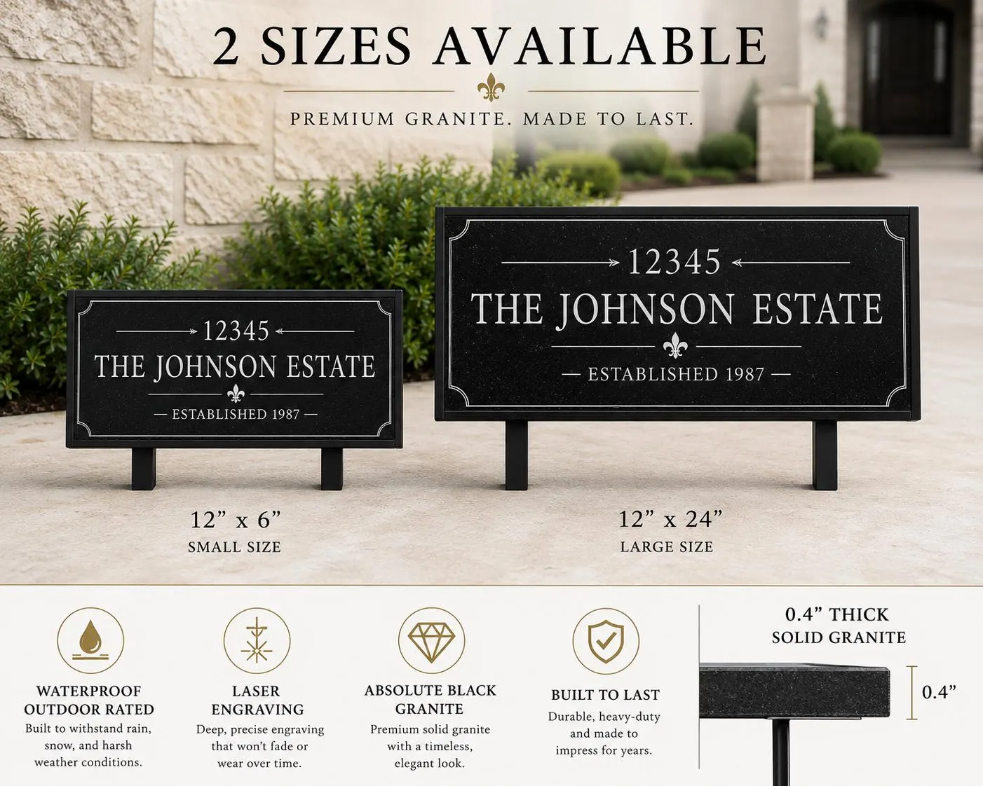 Custom Black Granite Estate Plaque | Personalized Family Name | Ranch Entrance Marker | Outdoor Address sign - image 4