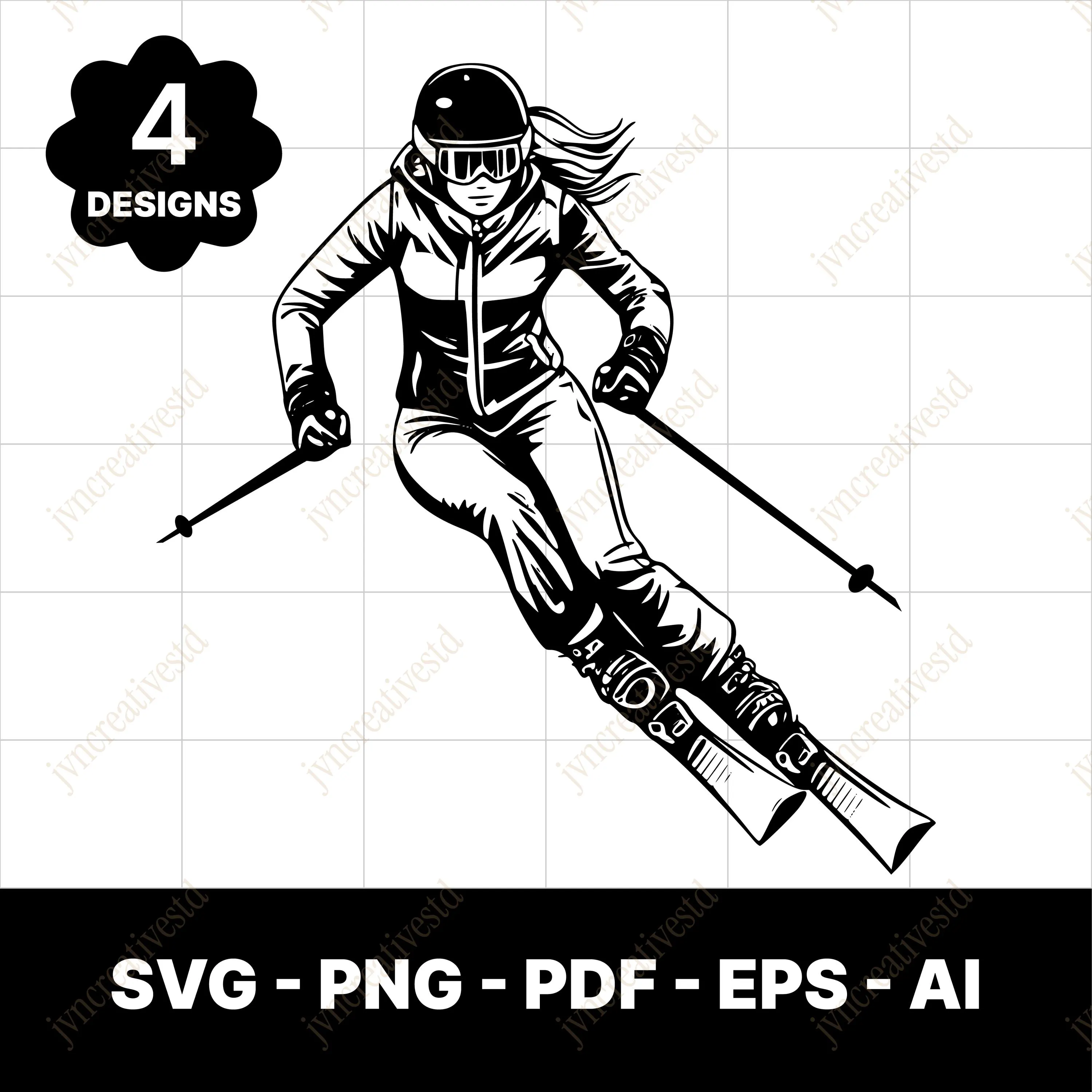 Girl Alpine Skiing SVG – Winter Sports Silhouette for Cricut and Glowforge
