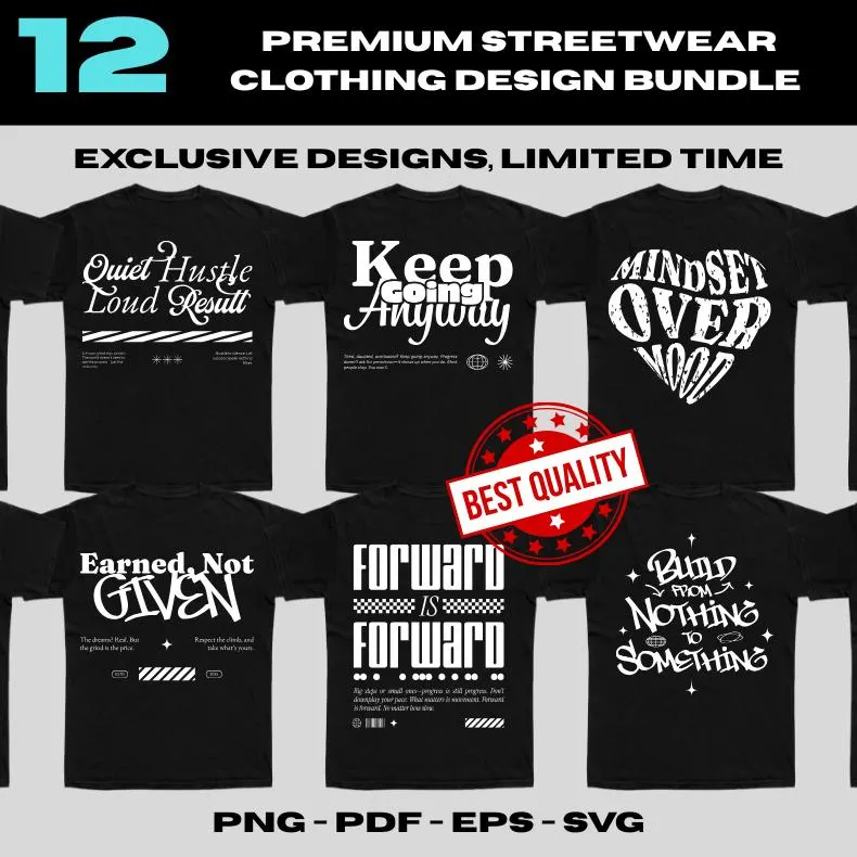 Streetwear Quotes T-Shirt Designs, Urban Typography Bundle (PNG SVG EPS)