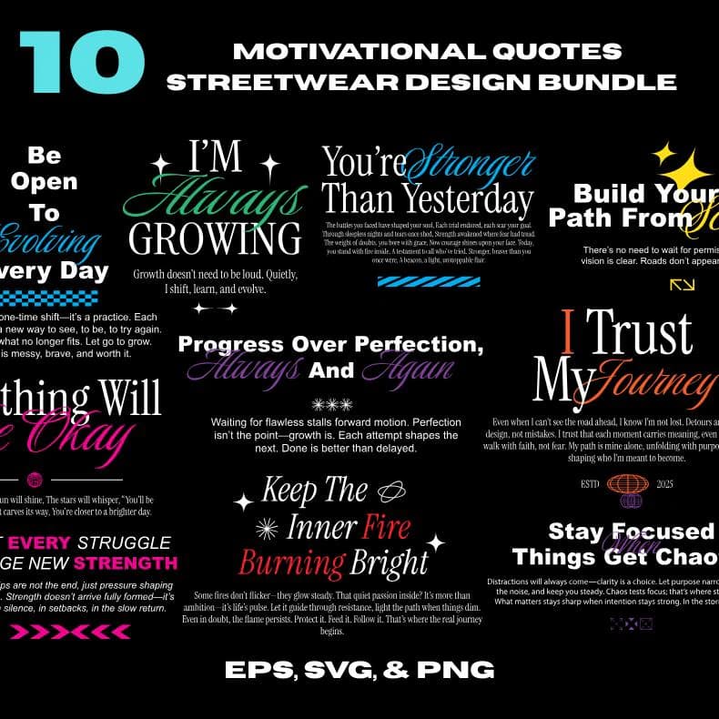 Urban Streetwear Design Bundle: Motivational Typography (PNG, EPS, SVG)