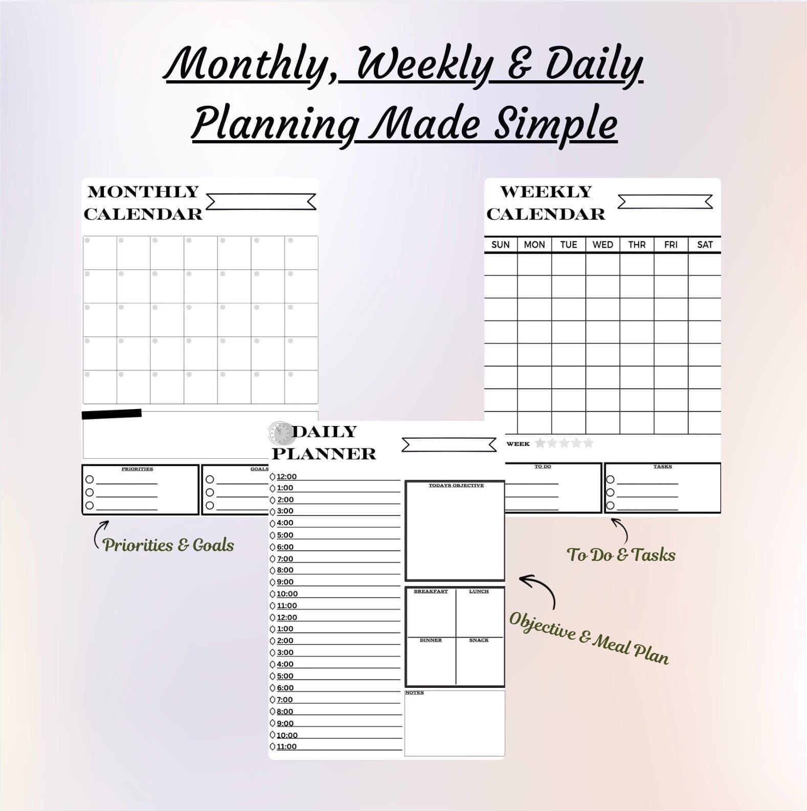 Minimalist Planner Printable | Undated Monthly, Weekly, Daily (PDF Download A4/A5/US Letter) - image 4