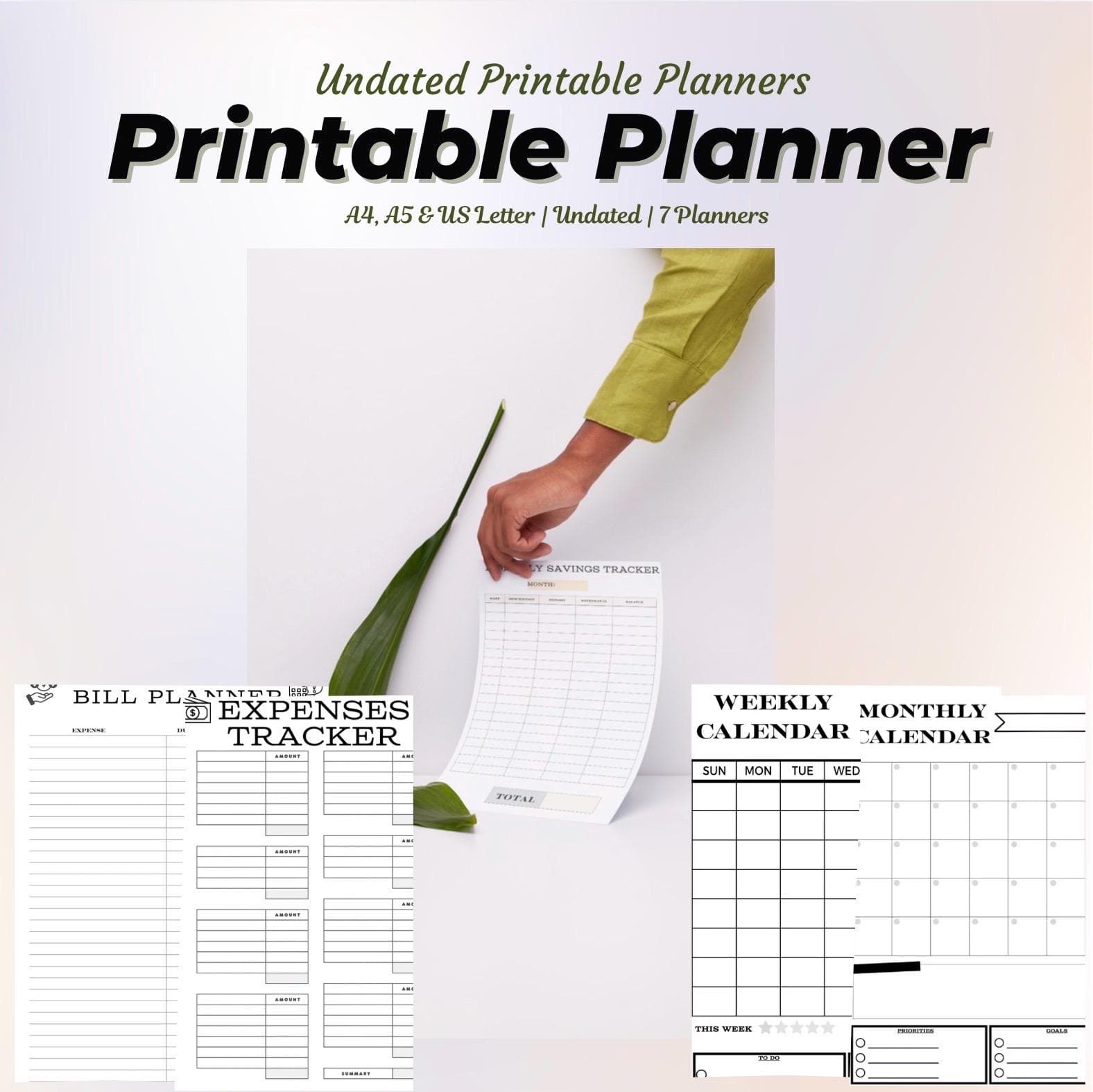 Minimalist Planner Printable | Undated Monthly, Weekly, Daily (PDF Download A4/A5/US Letter)