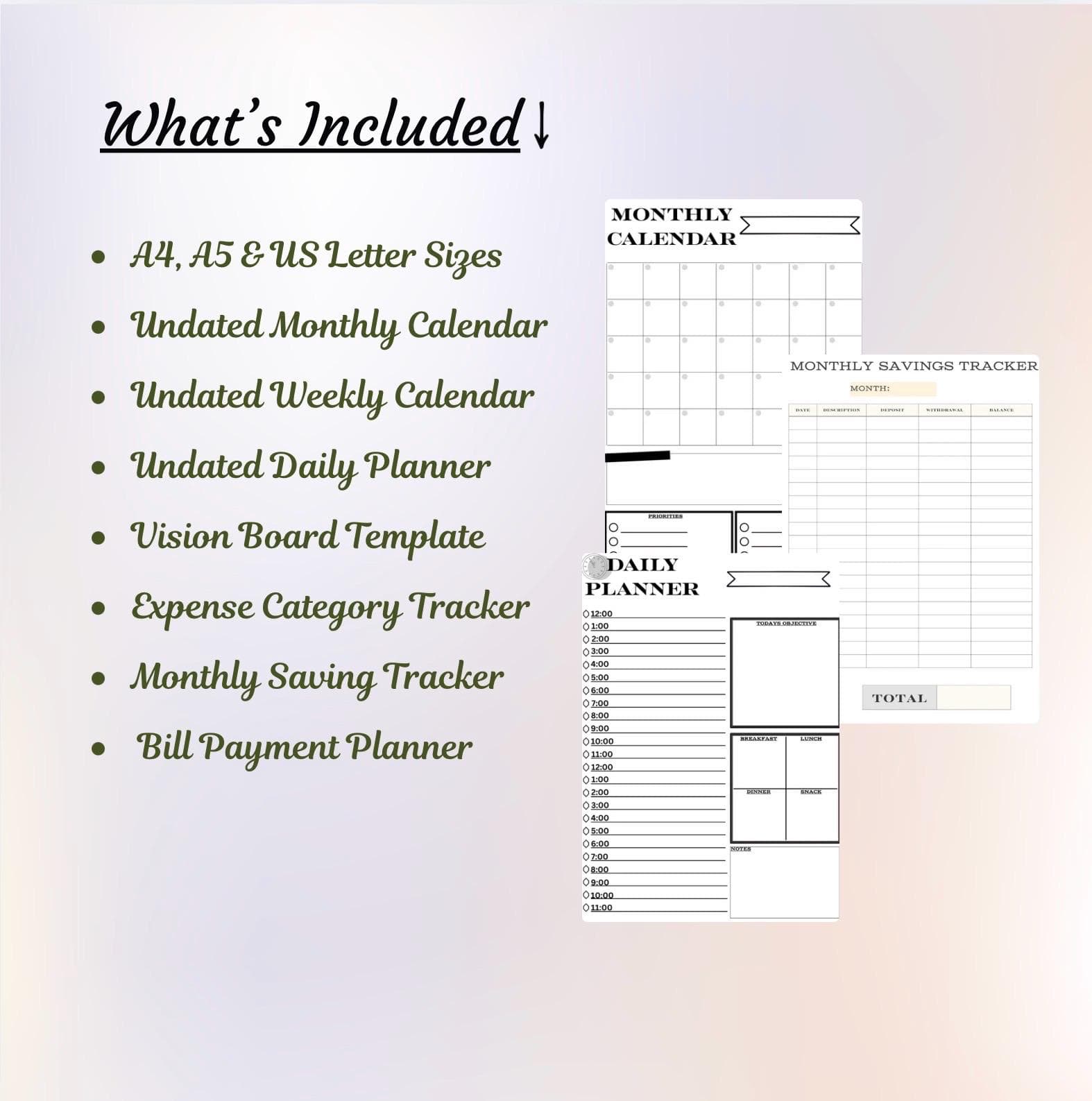 Minimalist Planner Printable | Undated Monthly, Weekly, Daily (PDF Download A4/A5/US Letter) - image 3