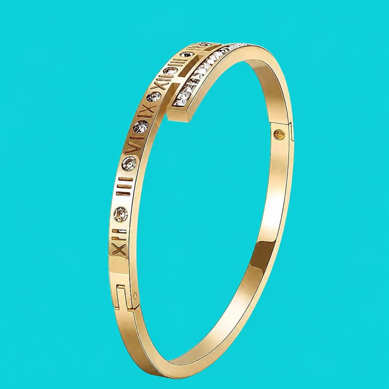Roman numeral wrap Bangle Plated Stainless steel encrusted with Rhinestone