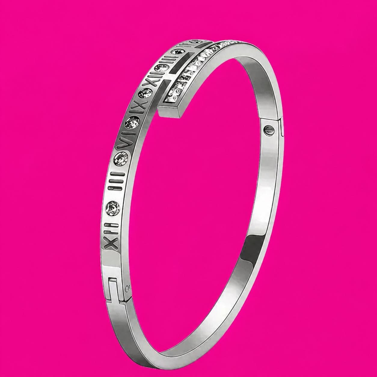 Roman numeral wrap Bangle Plated Stainless steel encrusted with Rhinestone - image 3
