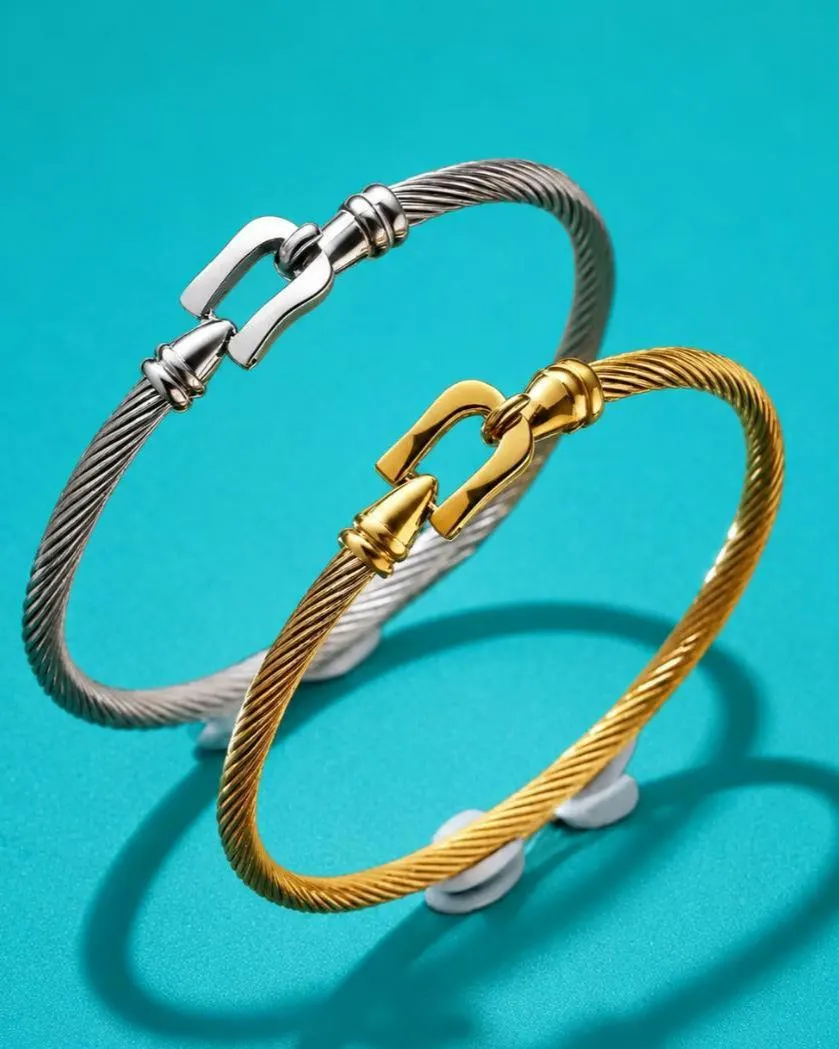 Horseclip Gold/Silver plated clasp bangle 316L Stainless steel