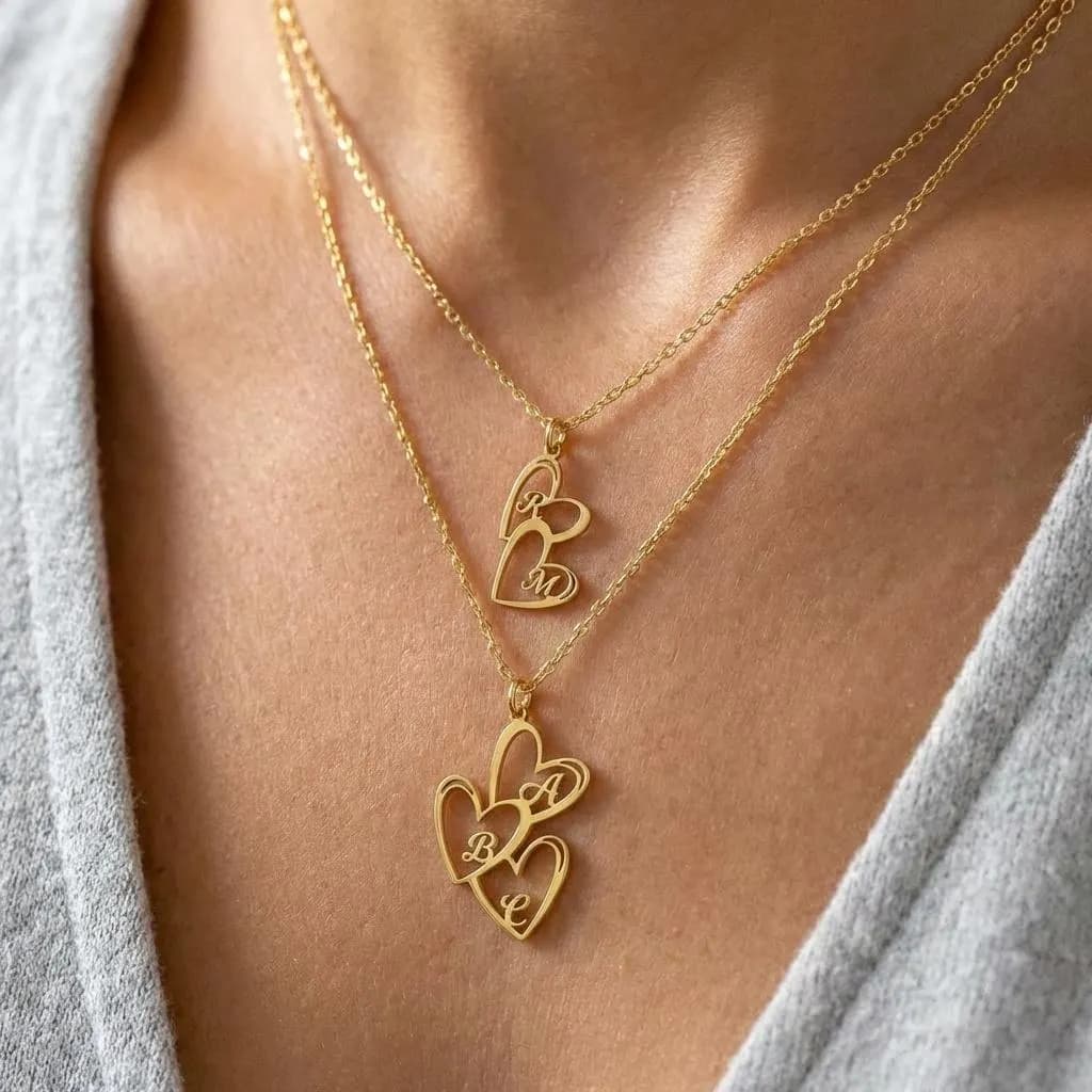 Custom Heart Initial Necklace, Gold Layered Heart Pendant, 925 Sterling Silver Personalized Jewelry Gift - image 2
