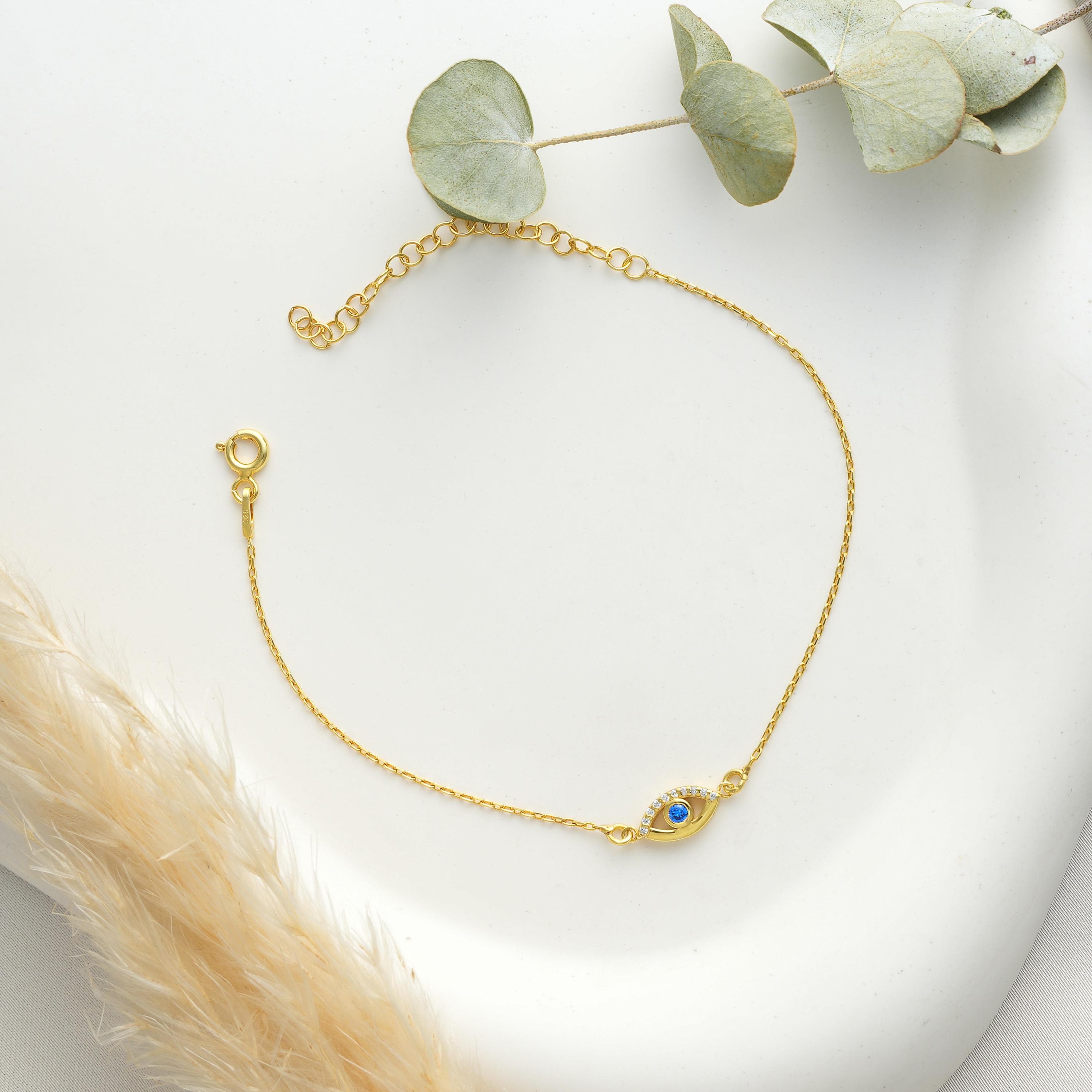 Dainty Evil Eye Bracelet Gold Plated Sterling Silver Protection Jewelry - image 2