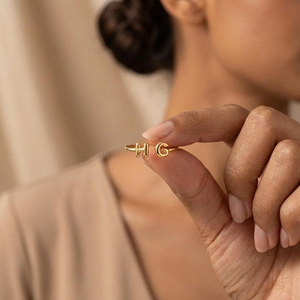 Dainty Initial Ring 925 Silver – Adjustable Gold Open Letter Ring, Minimal Everyday Jewelry Gift - image 3